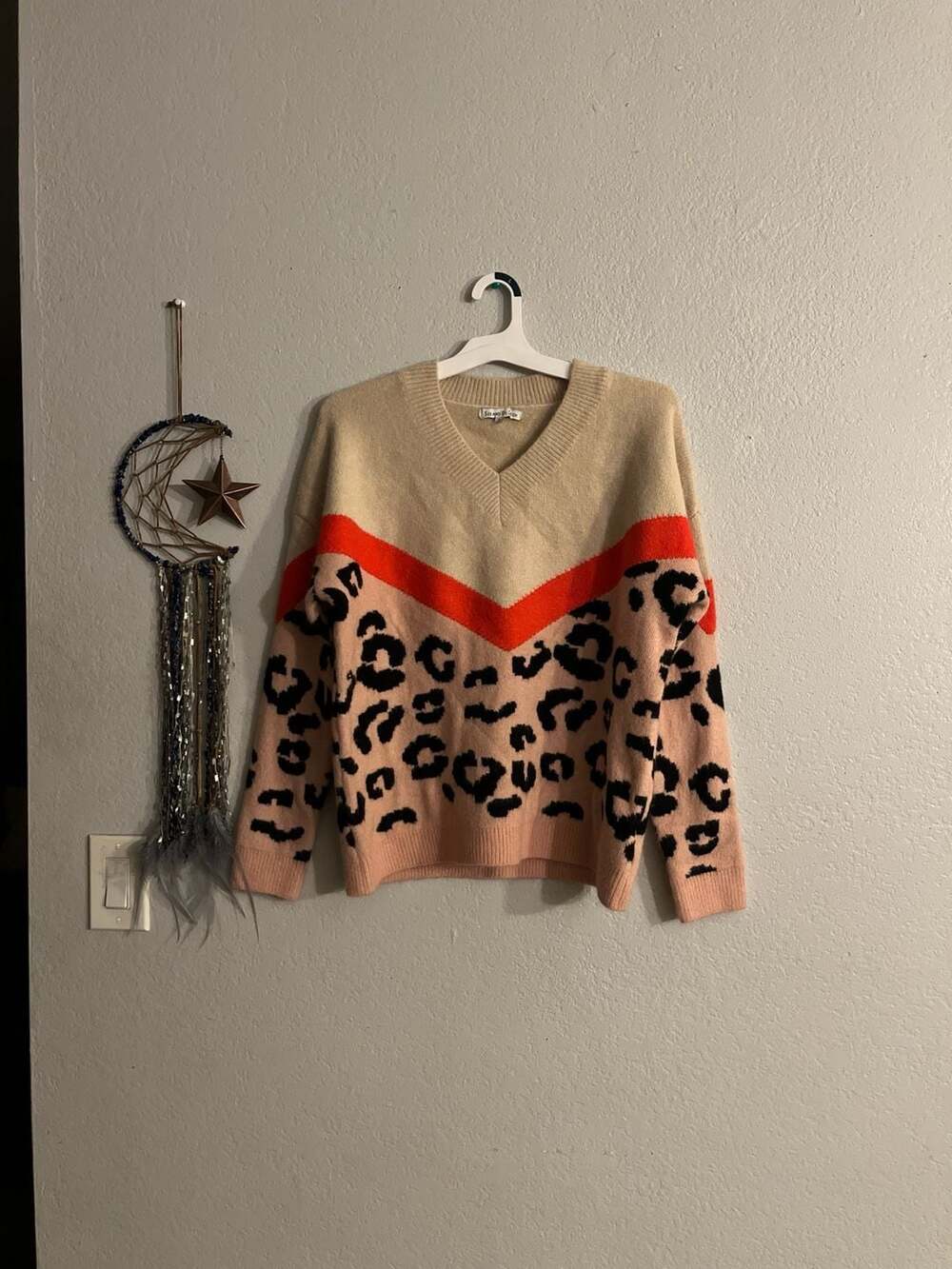 See and Be Seen Leopard Print V-Neck Chevron Knit Sweater